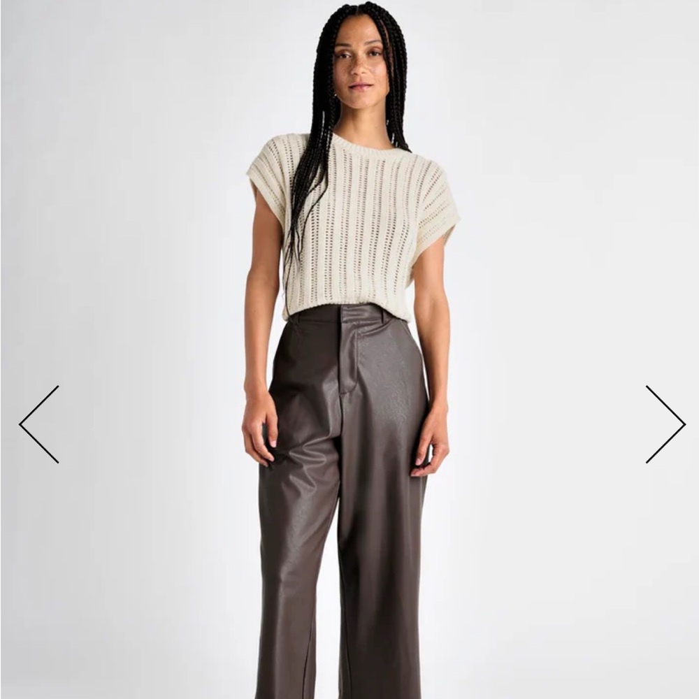 Splendid Womens Brown Faux Leather Vegan Wide Leg Ankle Pants Trousers NWT - Picture 2 of 7